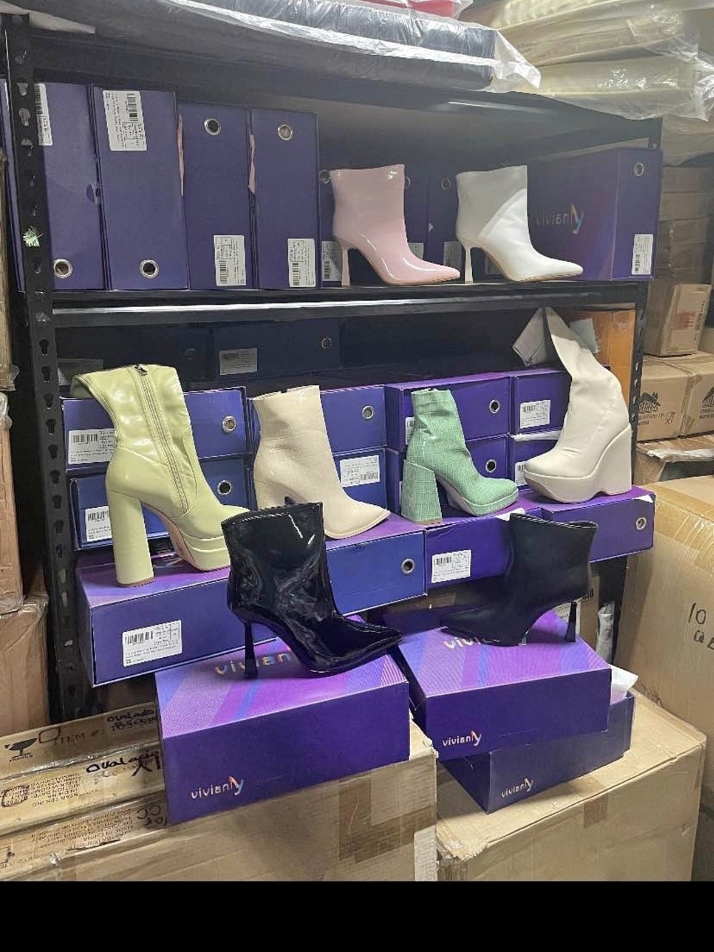 Vivianly Patent Black & Pastel Mixed Chunky Heel Ankle Boots